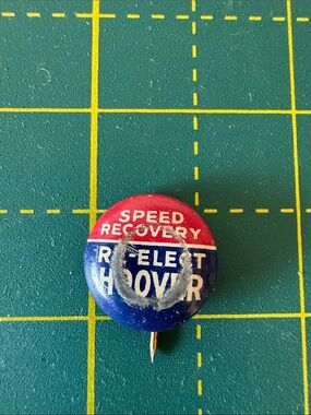 Political Campaign Pin "Speed Recovery" Hoover. Red & Blue Button